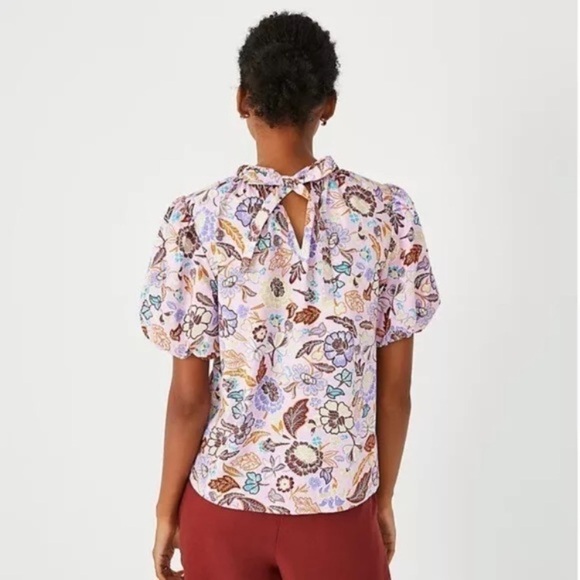 Ann Taylor Batik Floral Paisley Mock Puff Sleeve Blouse Sz L NWT - Picture 4 of 9
